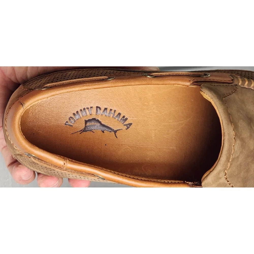 Tommy Bahama Men's 10M Dark Olive Nubuck Leather Slip On Loafers Boat Shoes